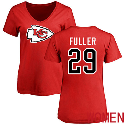 Women Football Kansas City Chiefs #29 Fuller Kendall Red Name and Number Logo Slim Fit T-Shirt